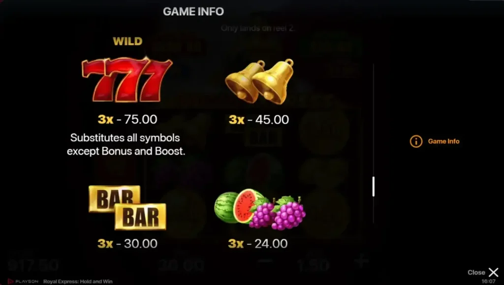 Royal Express-Symbole aus dem Spiel